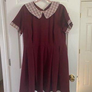 Modcloth Cranberry/Plaid Fit and Flare Dress